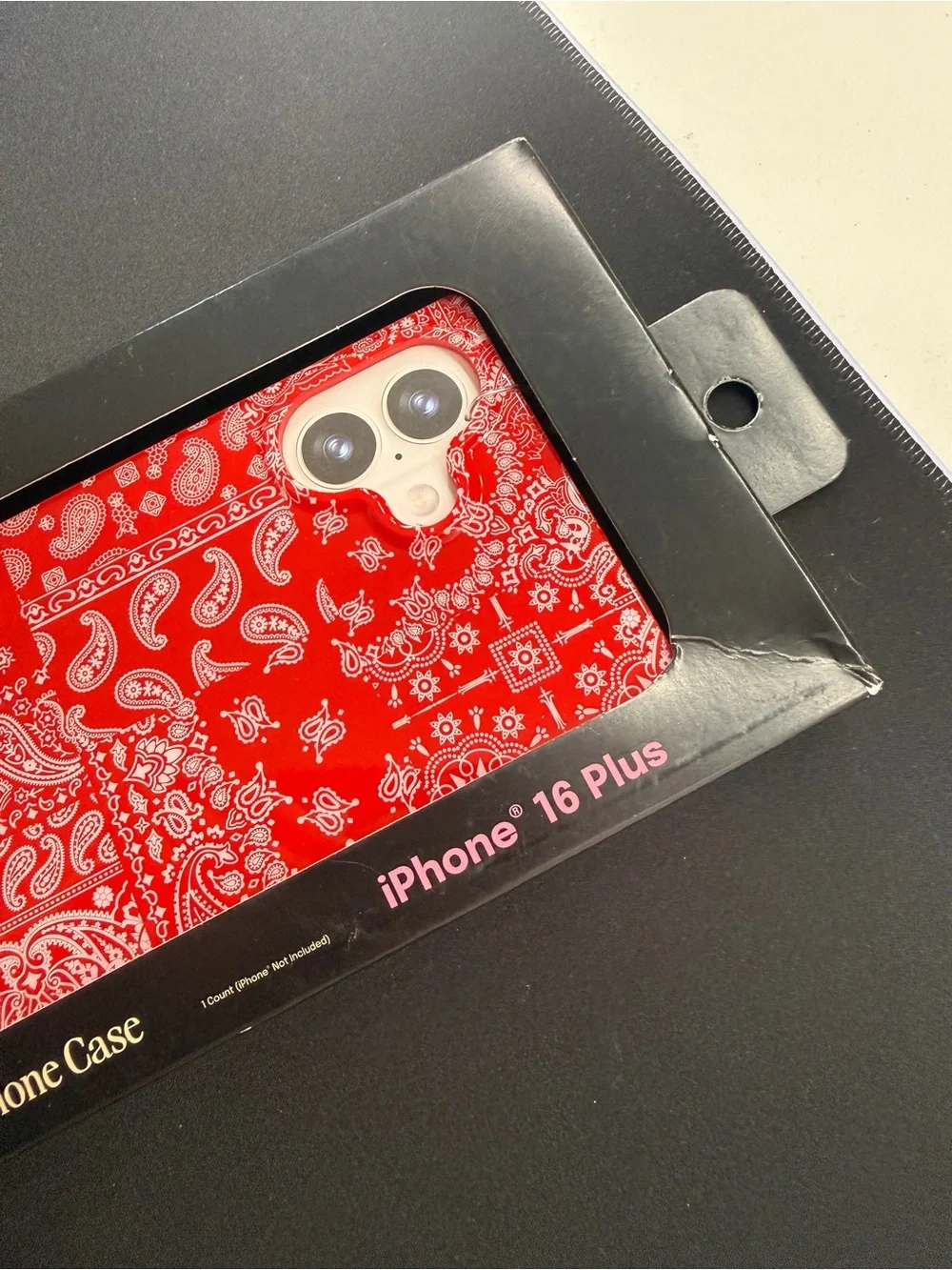 HELLO LUX Red Bandana Square iPhone 16 Plus Phone Case MagSafe Paisley Glossy